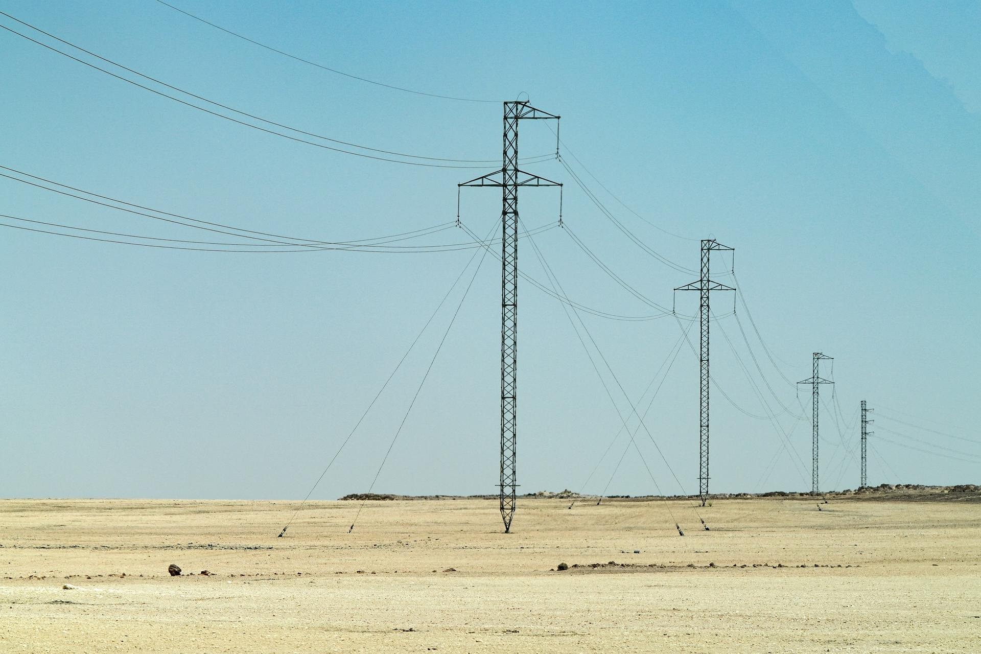 Power transmission lines across the Namibian landscape